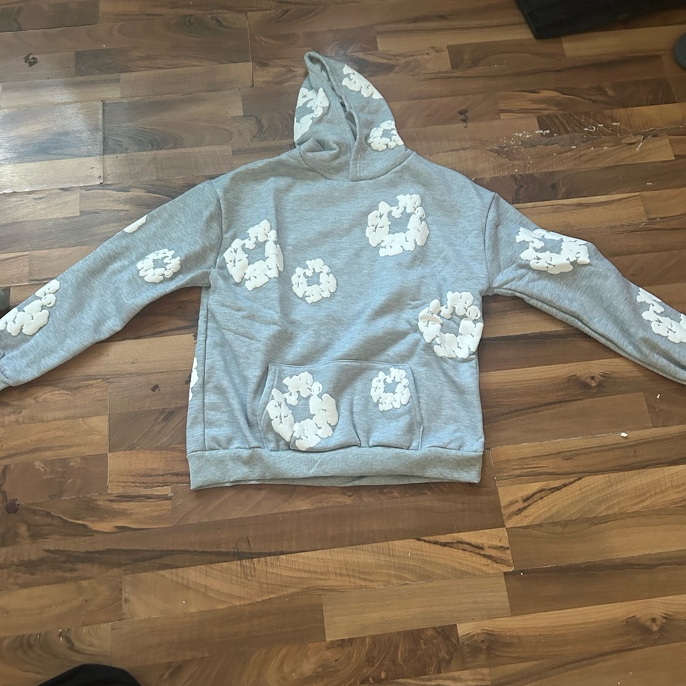 Gray Hoodie with White Cloud Patterns